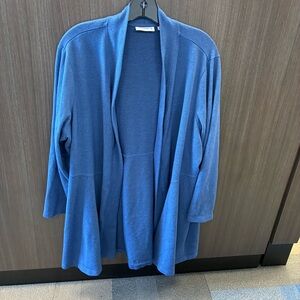 Susan Graver Blue Knit Open Front Cardigan Long Sleeves Size 2X Lightweight
